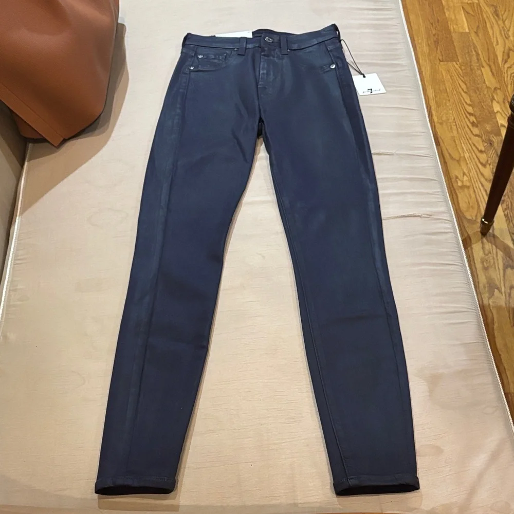 7 for all mankind coated cotton blend high waist ankle super skinny jeans sz.23